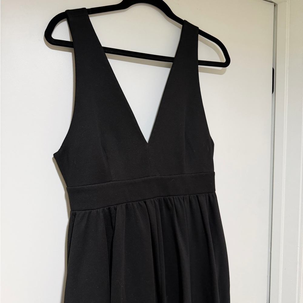 COS V-Neck Black Scuba Midi Dress - Size M